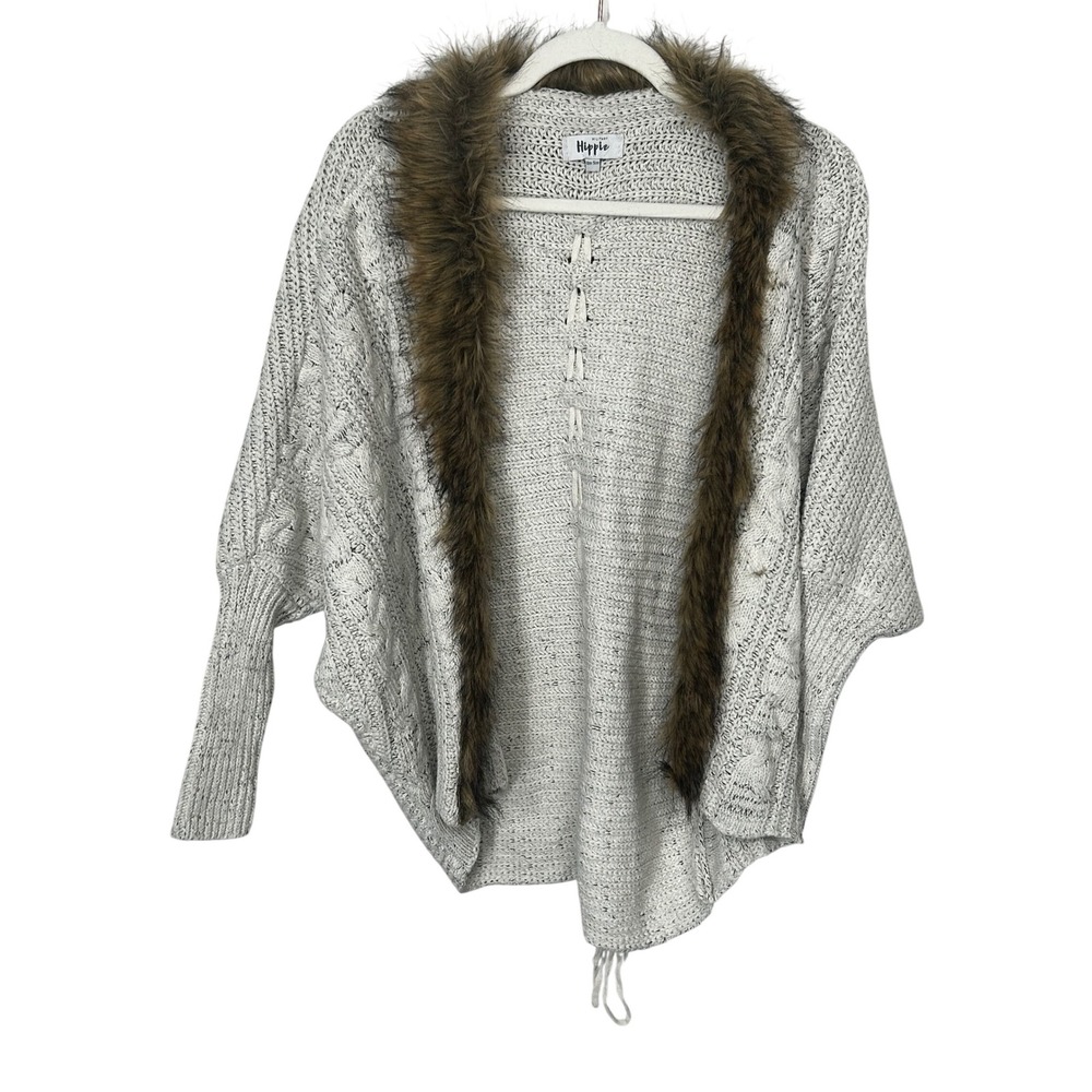 Military Hippie Dolman Sleeve Open Cardigan Faux Fur Trim Lace Up Back‎ One Size